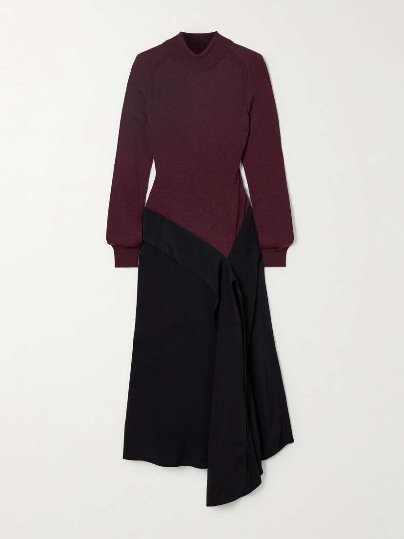 Victoria Beckham Asymmetric Paneled Wool And Jersey Turtleneck Dress