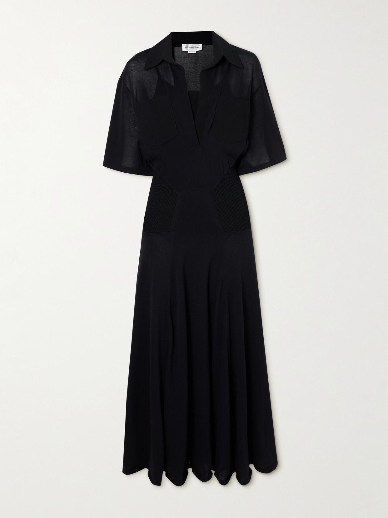 Victoria Beckham Paneled Rib-trimmed Cotton-blend Midi Dress In Black