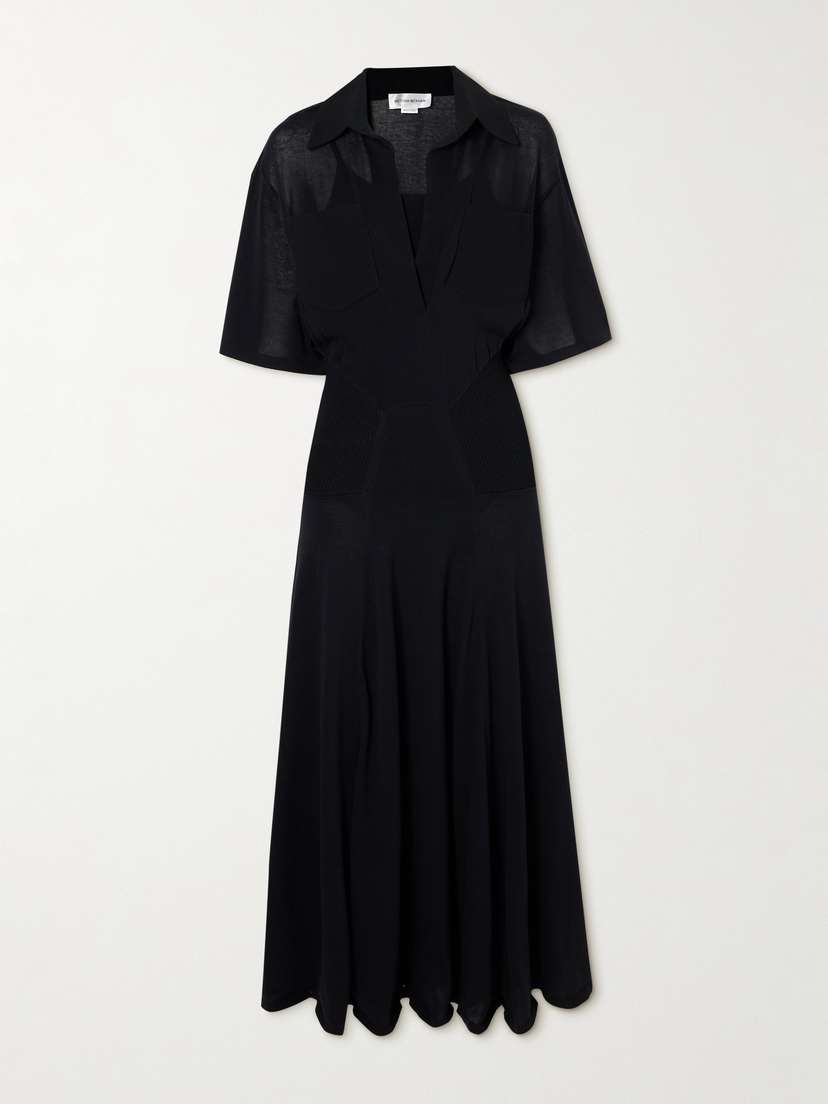 Victoria Beckham Paneled Rib-trimmed Cotton-blend Midi Dress