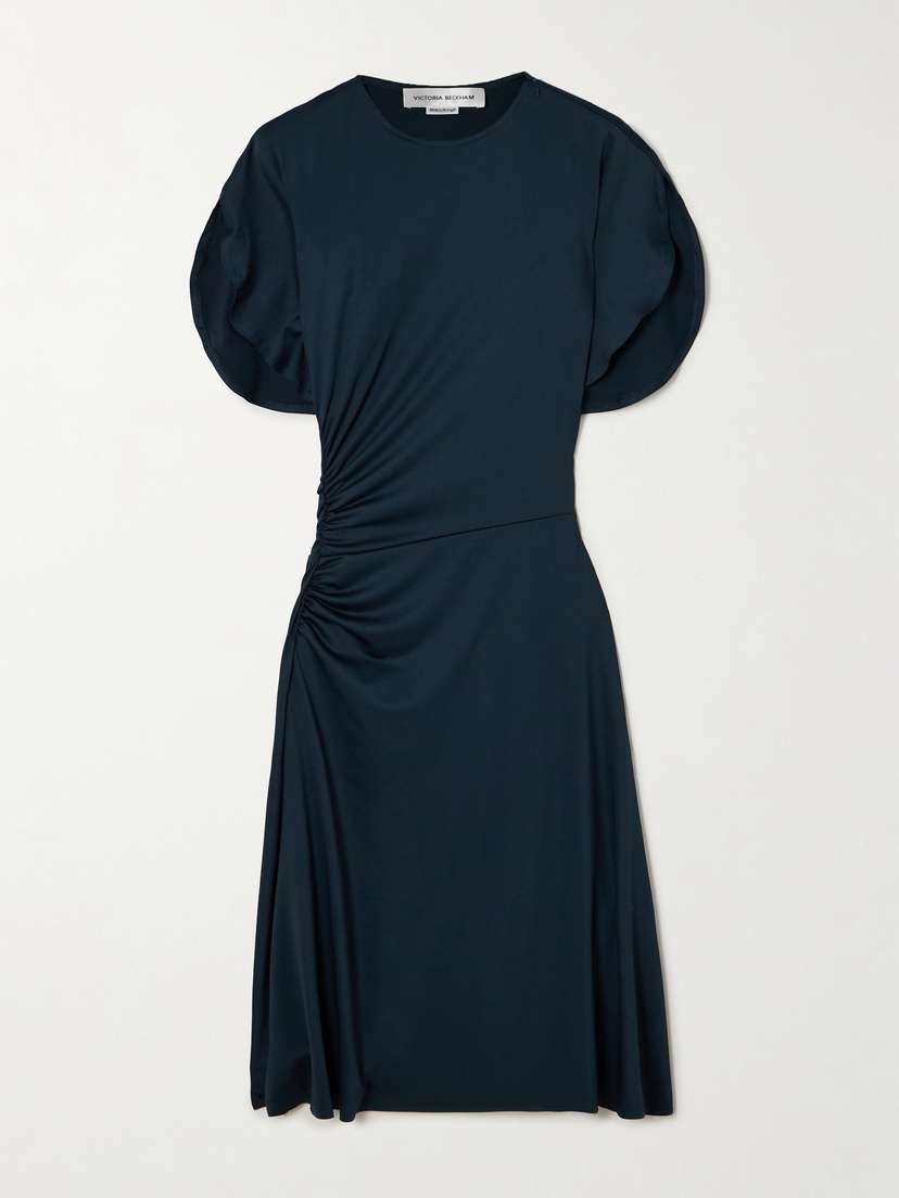 Victoria Beckham Gathered Satin-jersey Midi Dress - UK 16