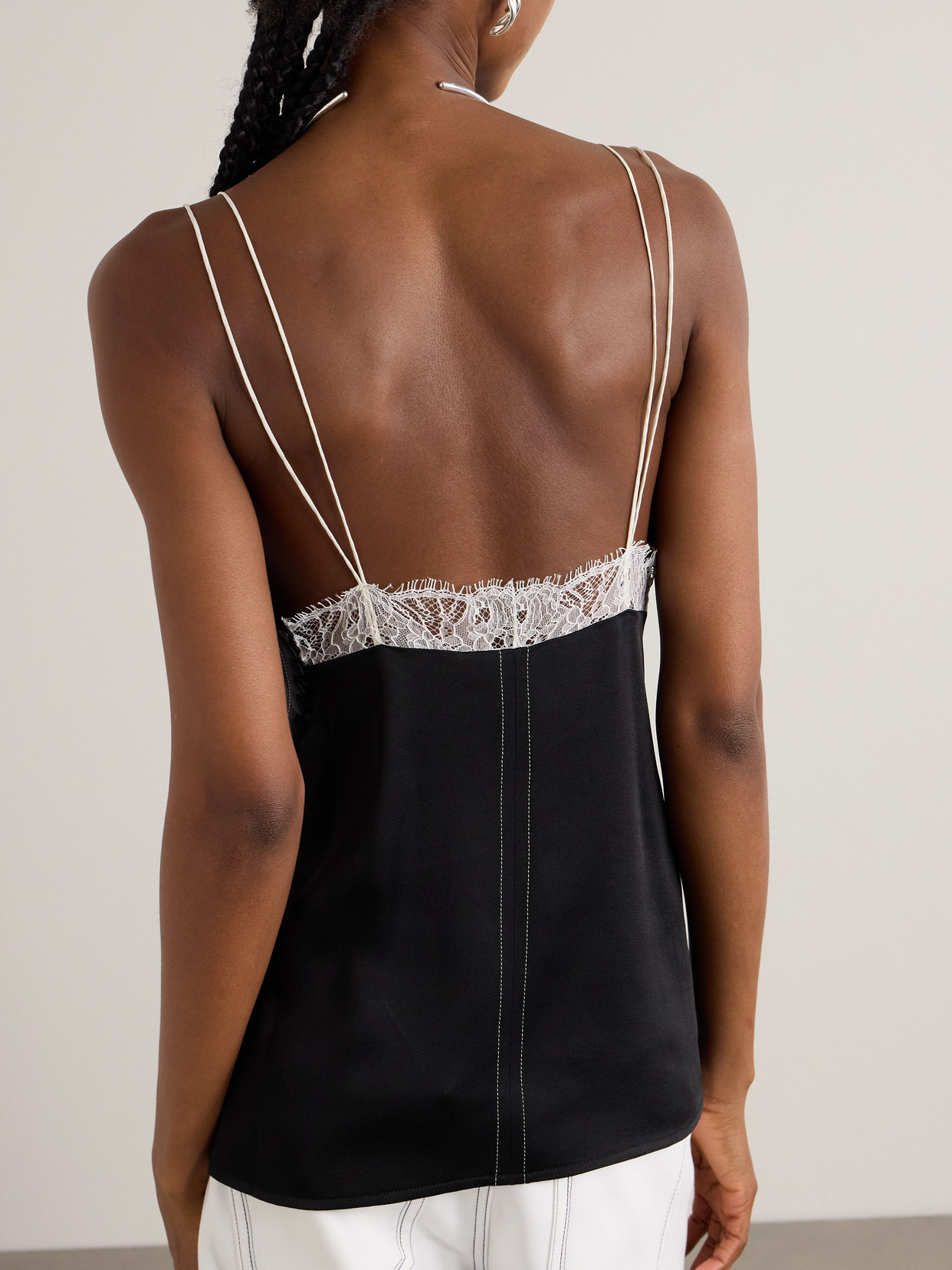 Victoria Beckham Paneled Lace-trimmed Satin Camisole In Black