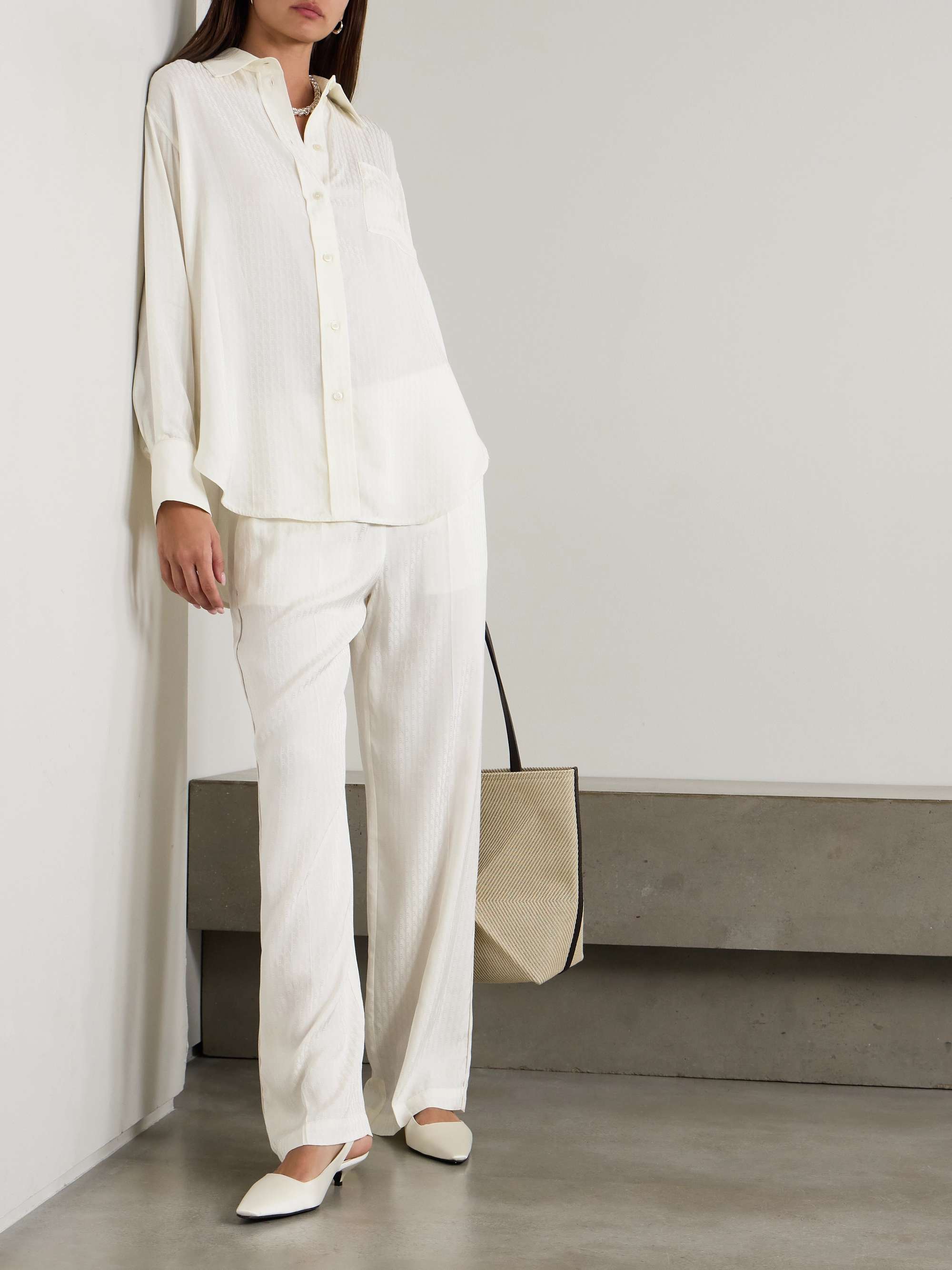 Satin jacquard shirt white UK 10