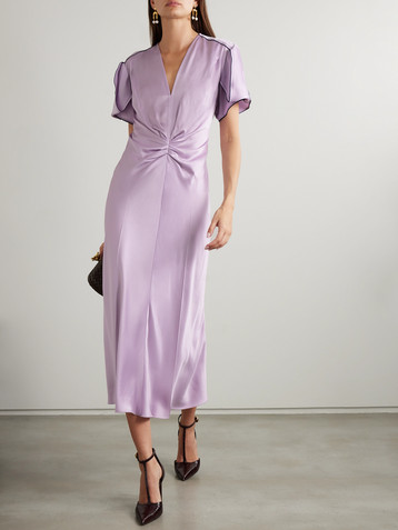 Victoria Beckham Piped paneled gathered satin midi dress