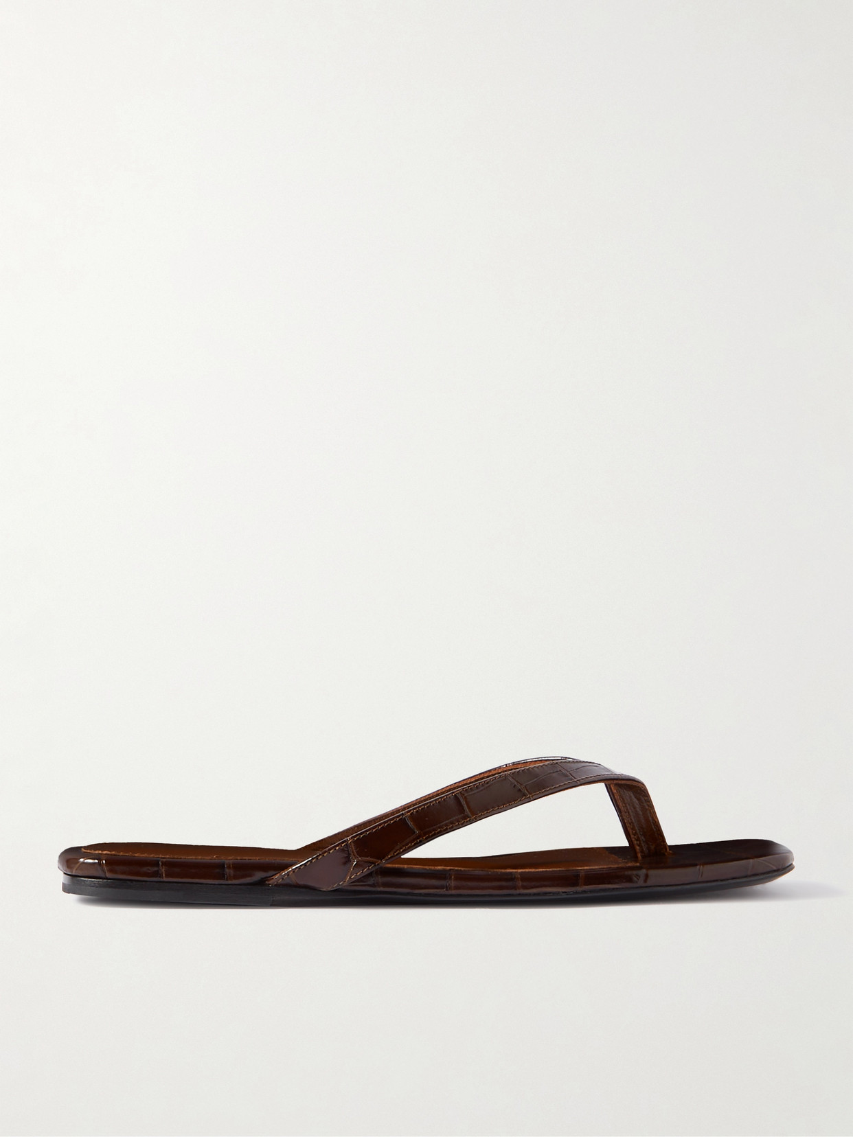 Totême The Flip-flop Flat Croc-effect Leather Flip Flops In Brown