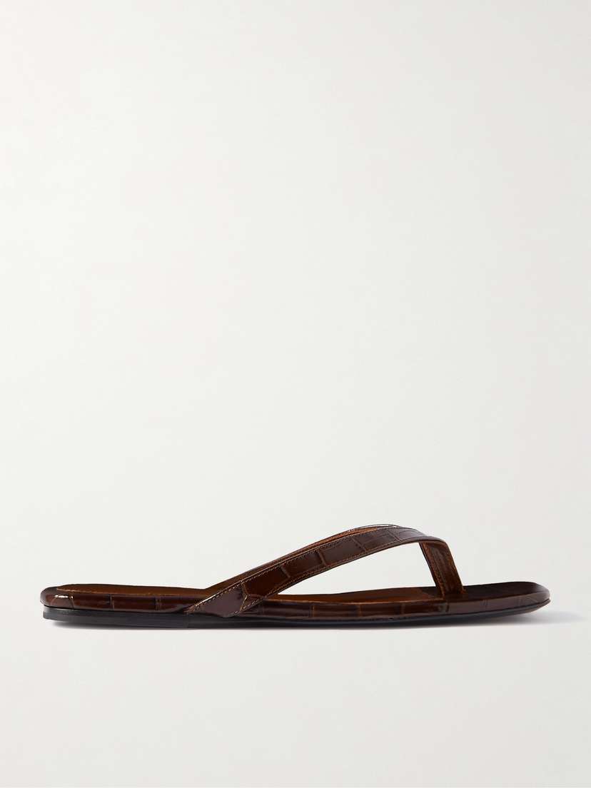 TOTEME The Flip-flop Flat Croc-effect Leather Flip Flops