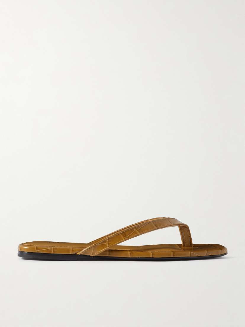 TOTEME Croc-effect Leather Flip Flops