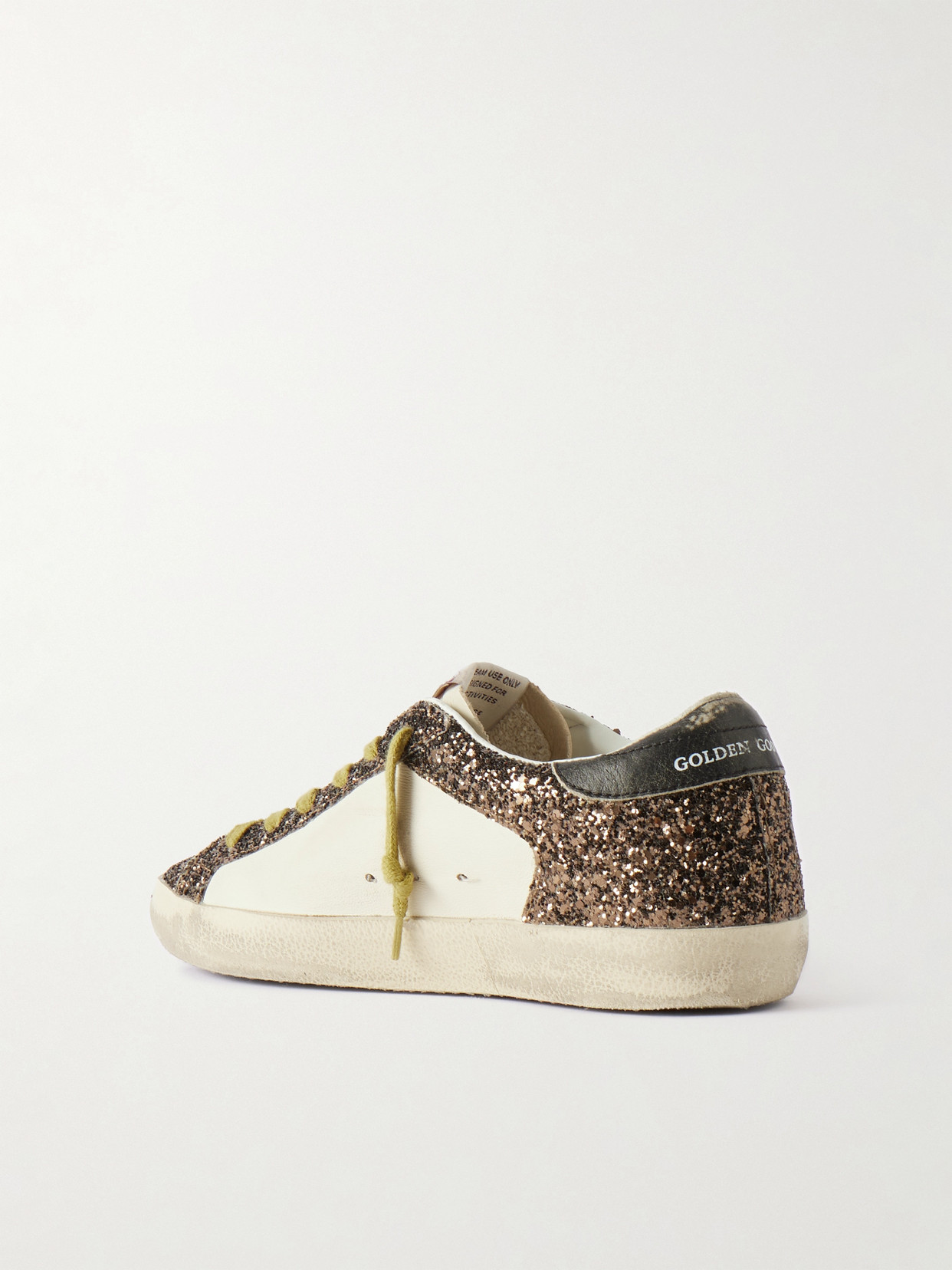 Golden Goose Super-star Distressed Glittered Leather Sneakers In Brown