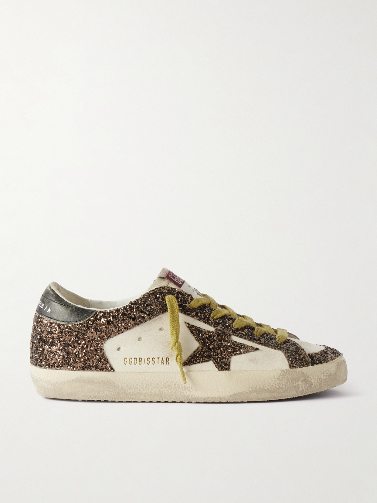 Golden Goose Super-star Distressed Glittered Leather Sneakers In Brown