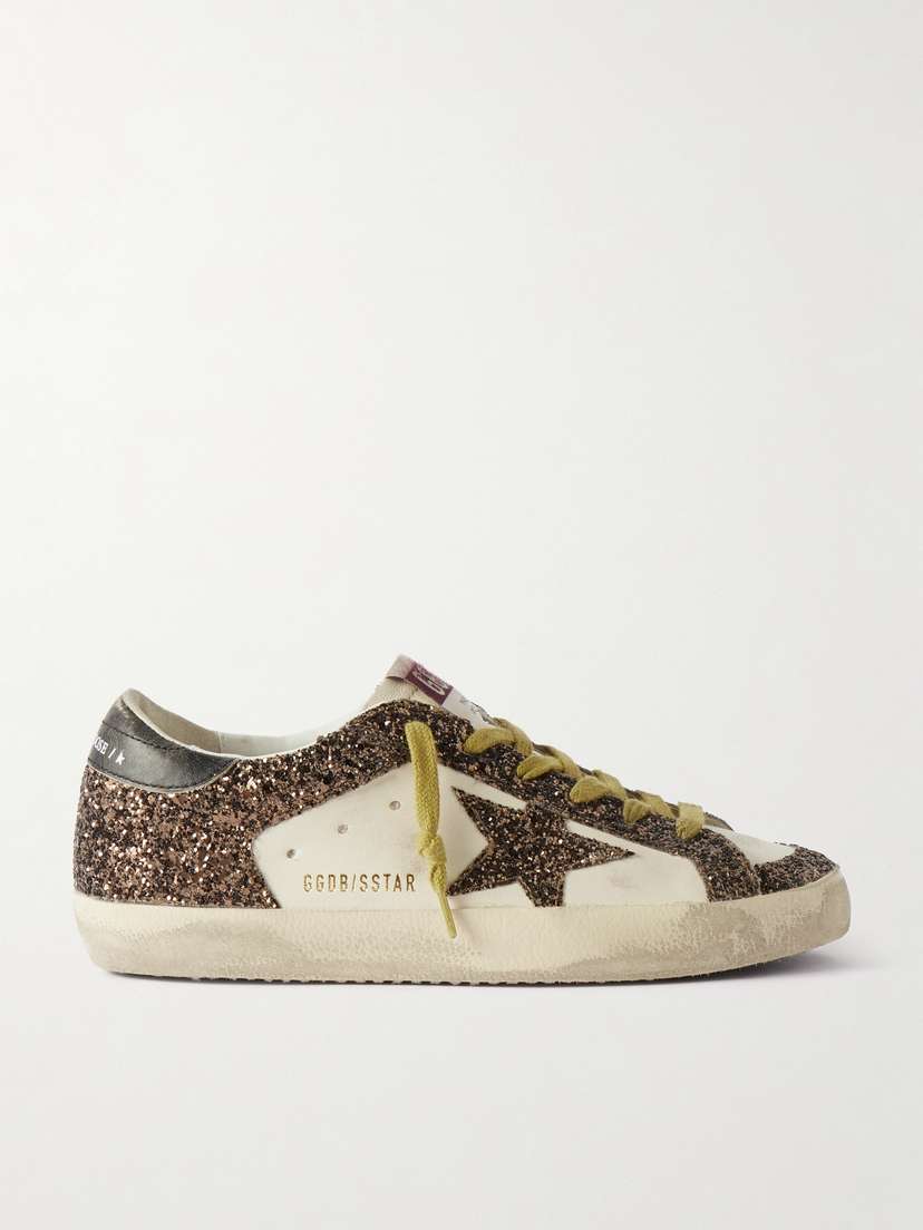 Golden Goose Super-star Distressed Glittered Leather Sneakers