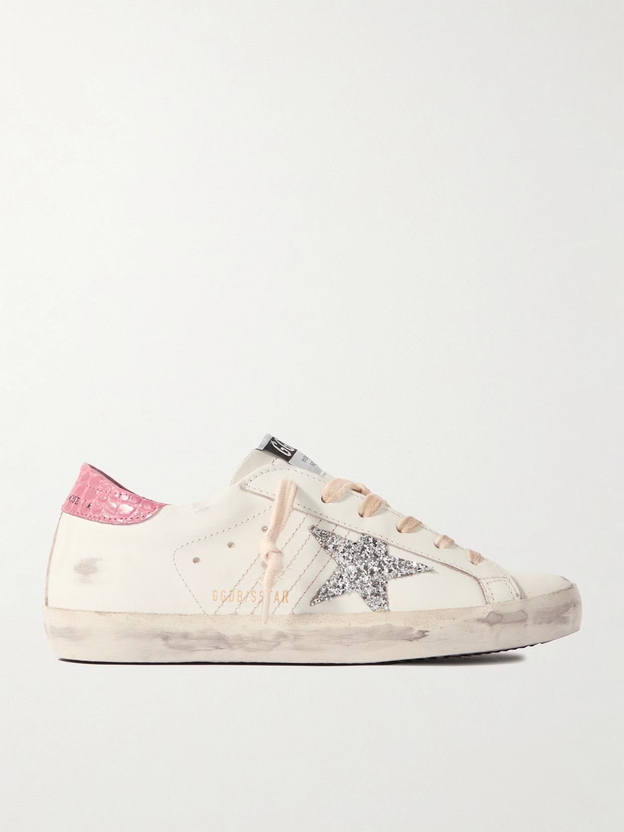 Golden Goose Super-star Distressed Glittered Leather Sneakers In White