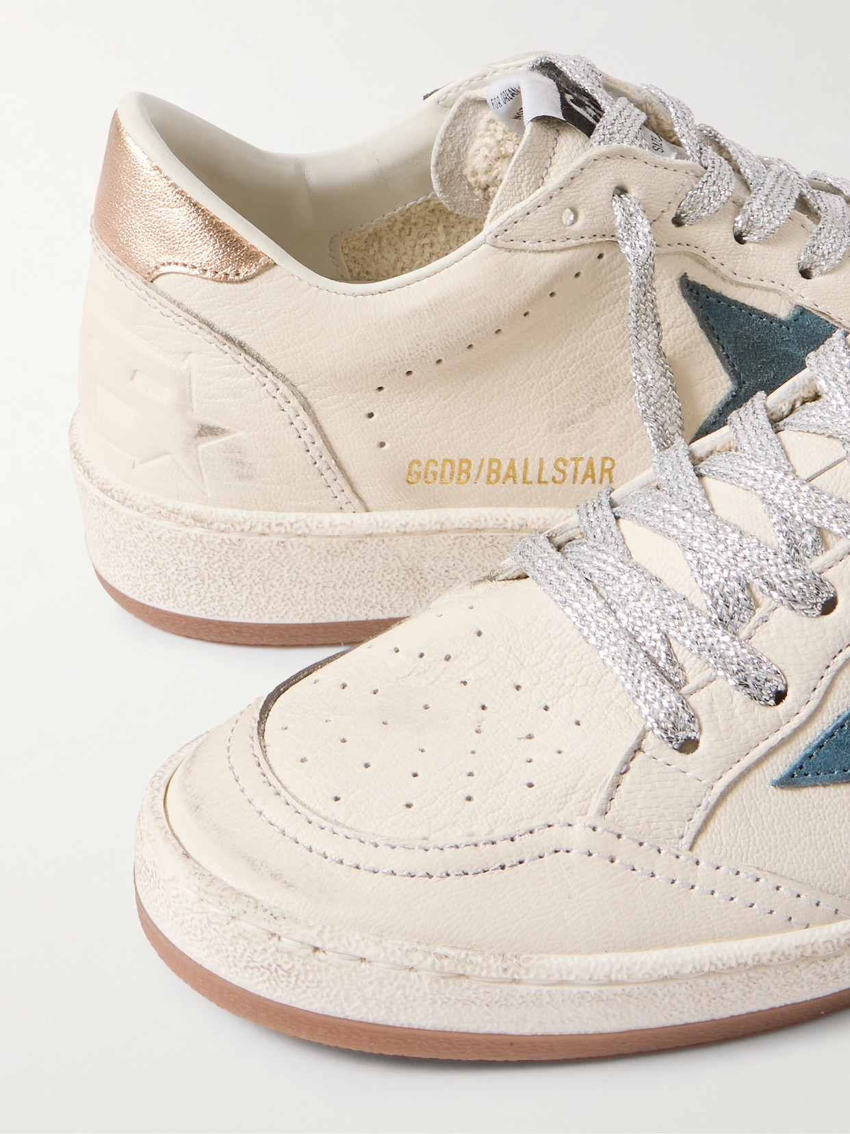 Golden Goose Ball Star Distressed Suede-trimmed Leather Sneakers In White
