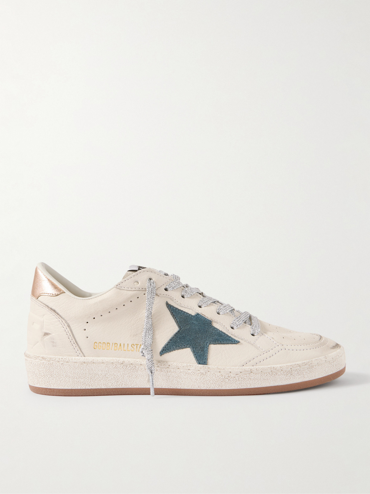 Golden Goose Ball Star Distressed Suede-trimmed Leather Sneakers In White