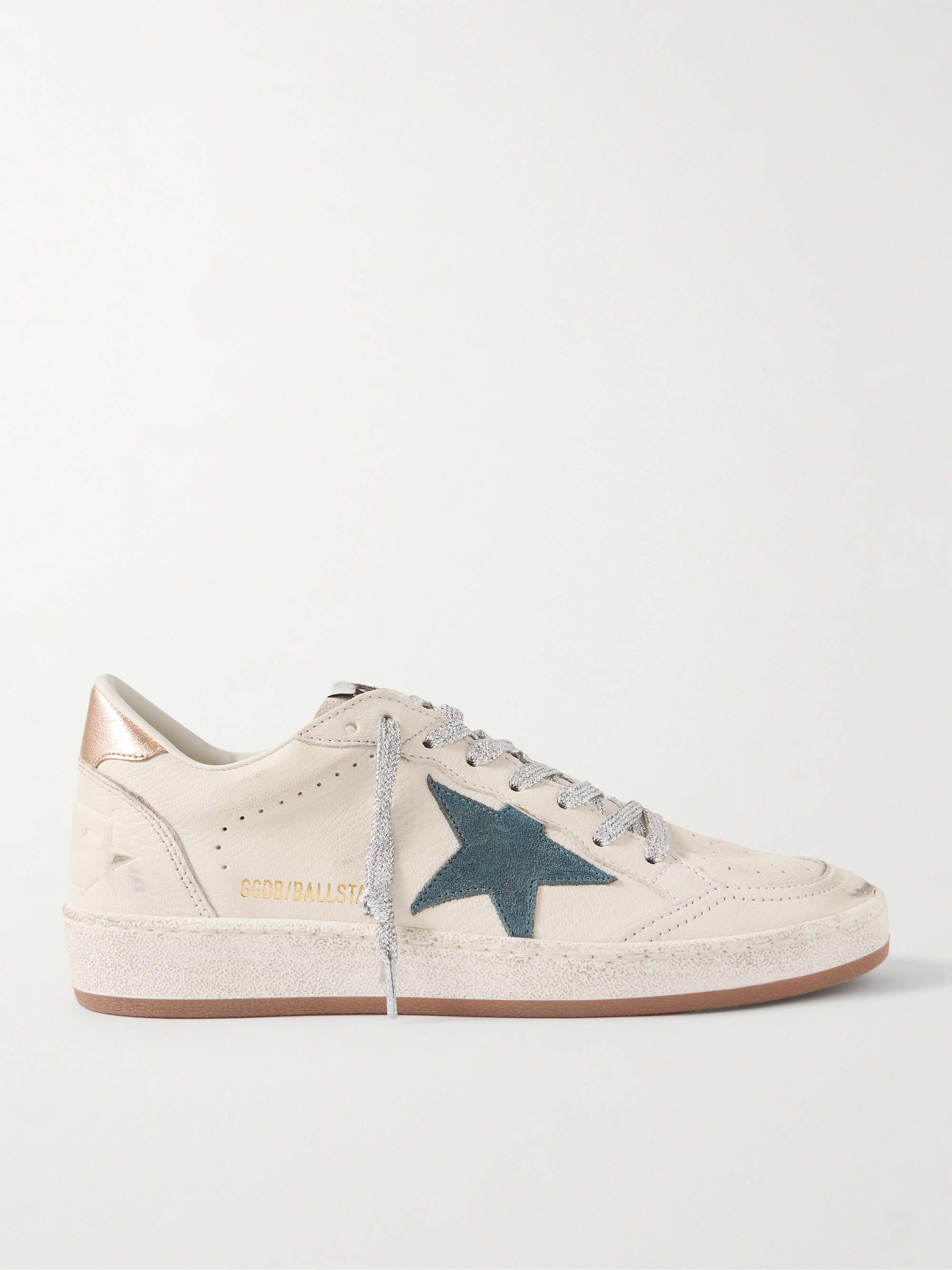 Ball Star distressed suede trimmed leather sneakers white IT35