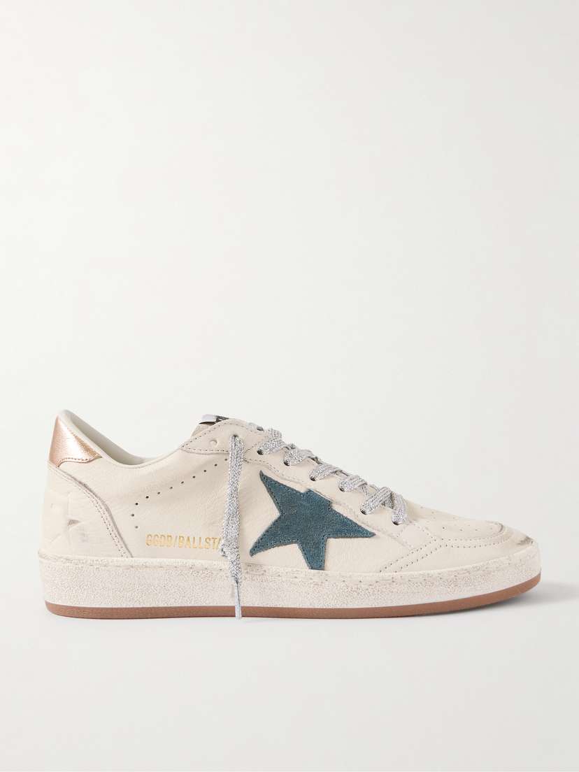 Golden Goose Ball Star Distressed Suede-trimmed Leather Sneakers