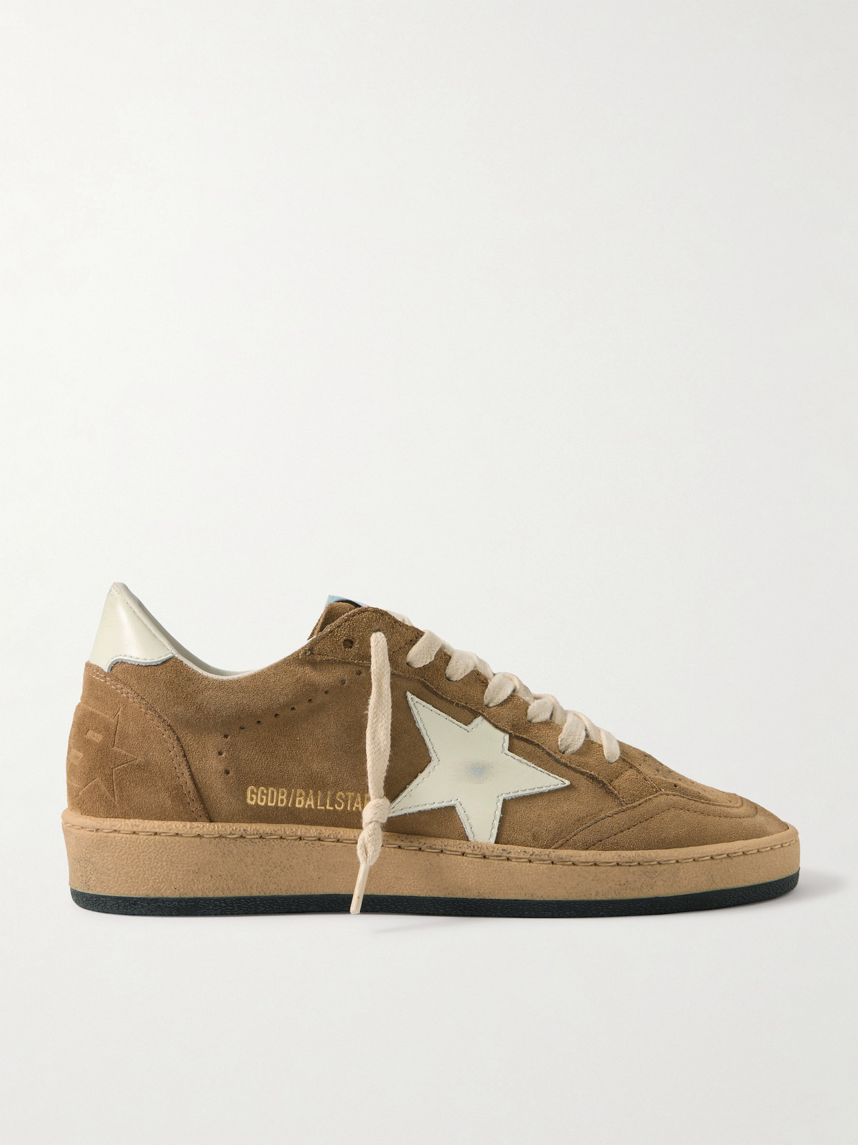GOLDEN GOOSE BALL STAR DISTRESSED LEATHER-TRIMMED SUEDE SNEAKERS