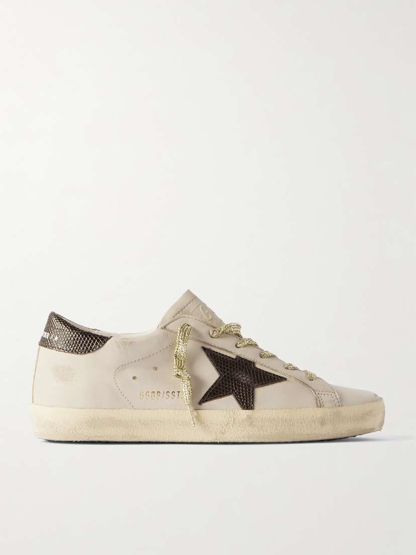 Golden Goose Super-star Metallic Croc-effect Leather-trimmed Distressed Leather Sneakers