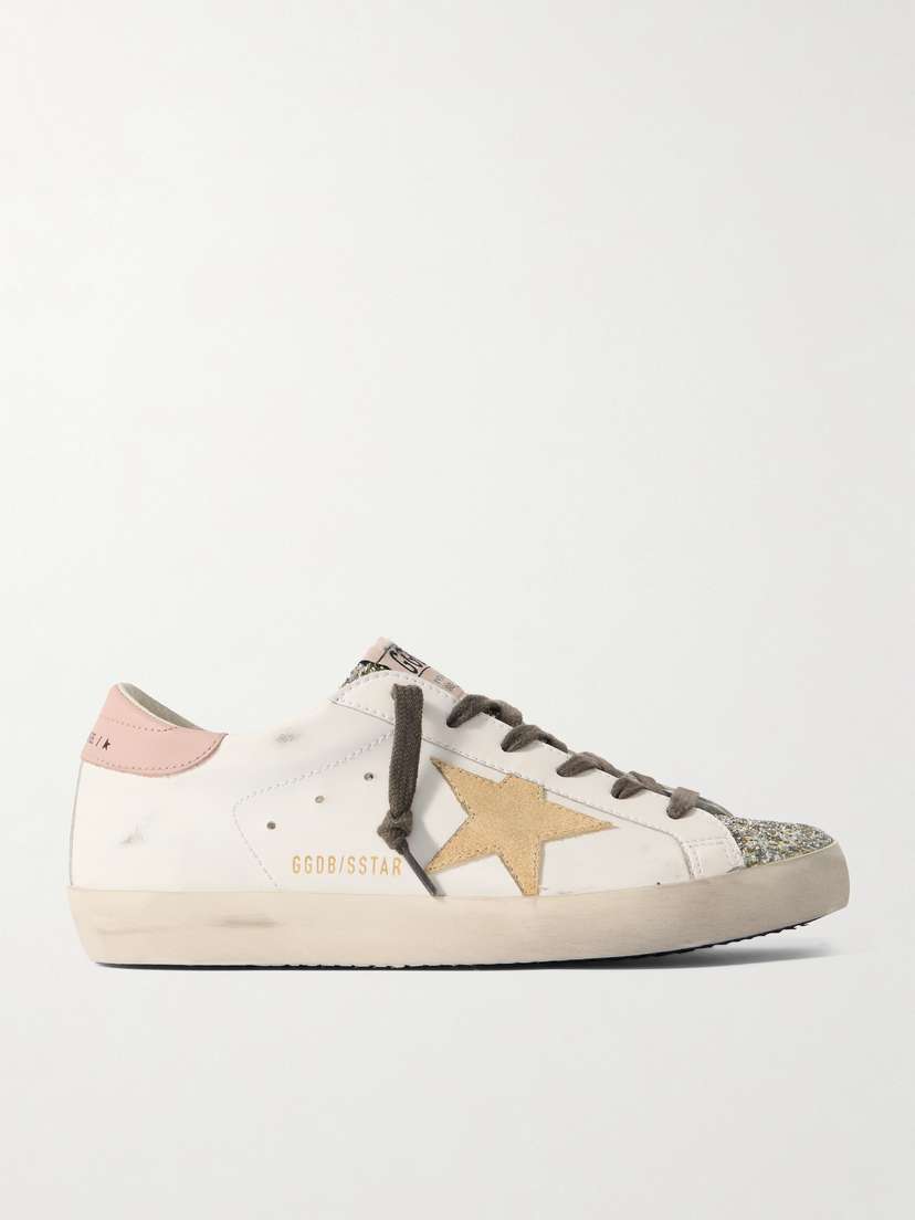 Golden Goose Super-star Distressed Suede-trimmed Glittered Leather Sneakers