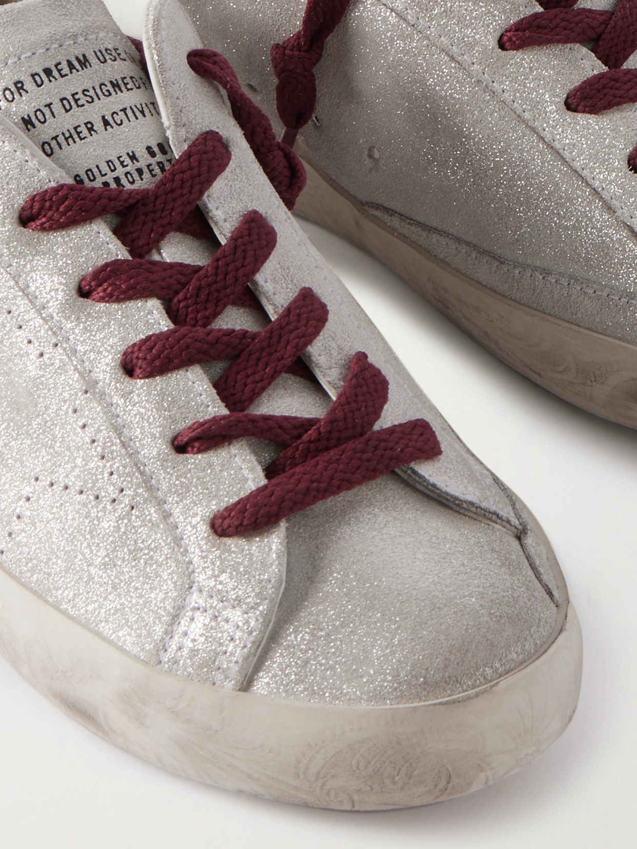 Golden Goose Super-star Distressed Leather-trimmed Metallic Suede Sneakers In White