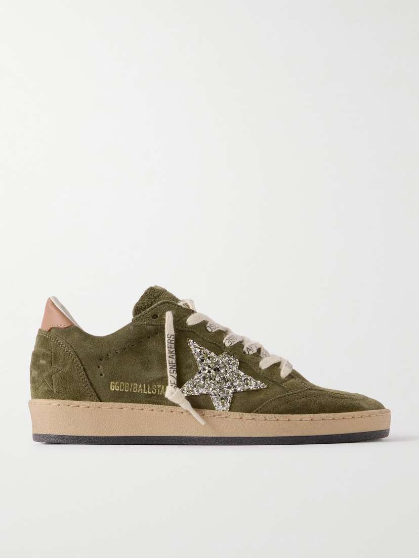 Golden Goose Ball Star Glittered Leather-trimmed Suede Sneakers