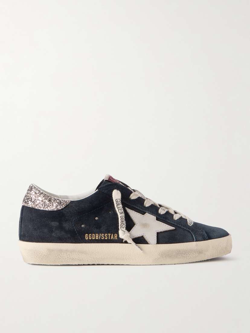 Golden Goose Super-star Distressed Glittered Leather-trimmed Suede Sneakers