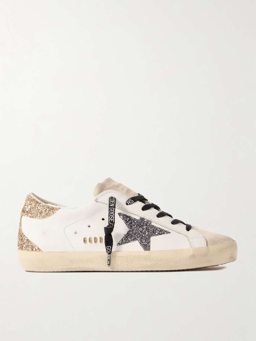 Golden Goose Super-star Distressed Suede-trimmed Glittered Leather Sneakers