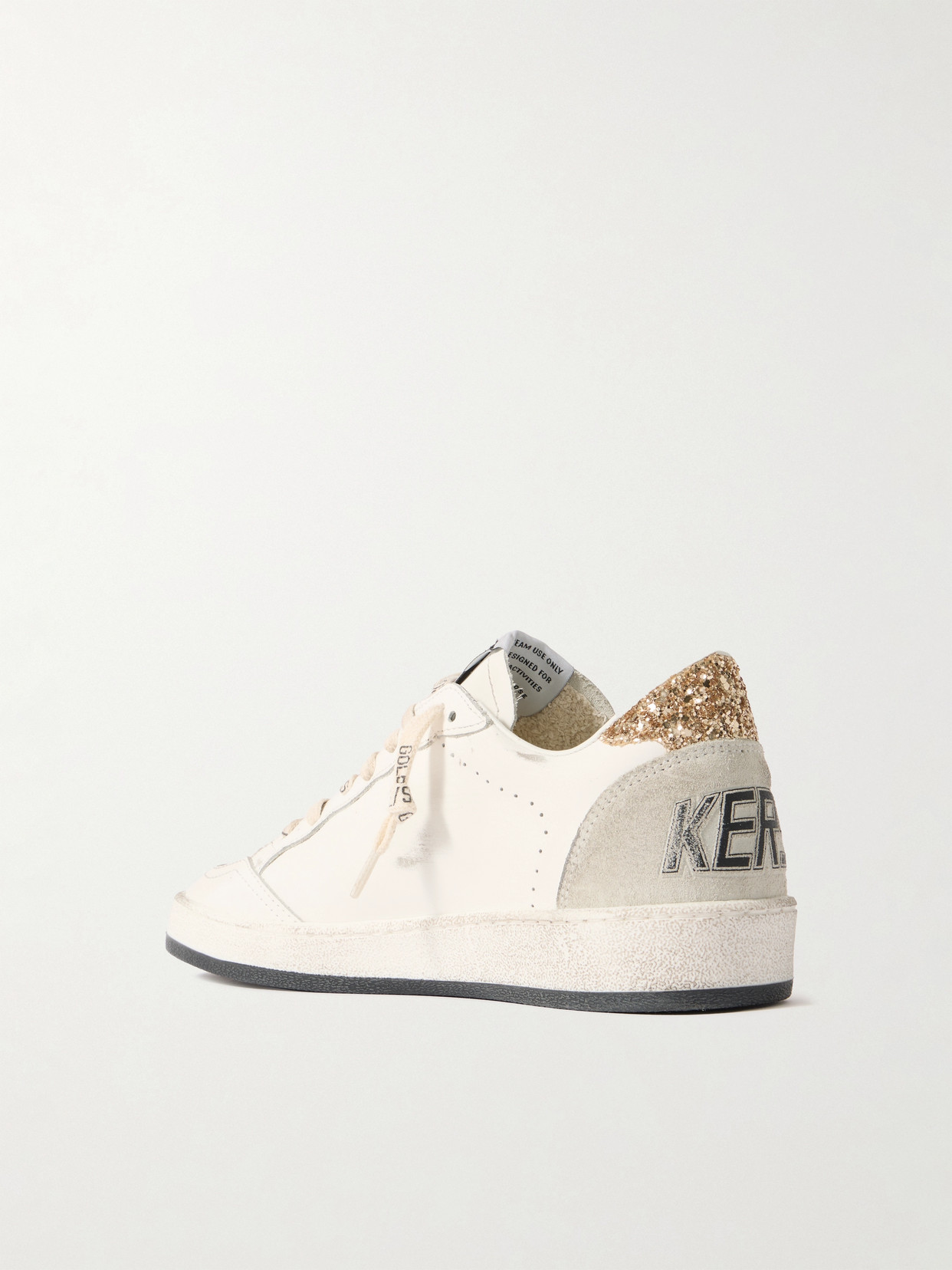 Golden Goose Ballstar White Low Top Sneakers With Glittered Star Patch On The Side And Glittered Heel With Logo L