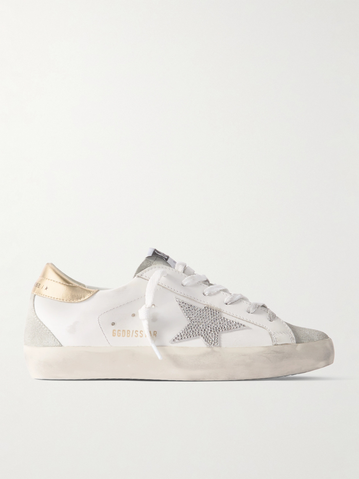 Golden Goose Super-star Embellished Distressed Suede And Leather Sneakers In White