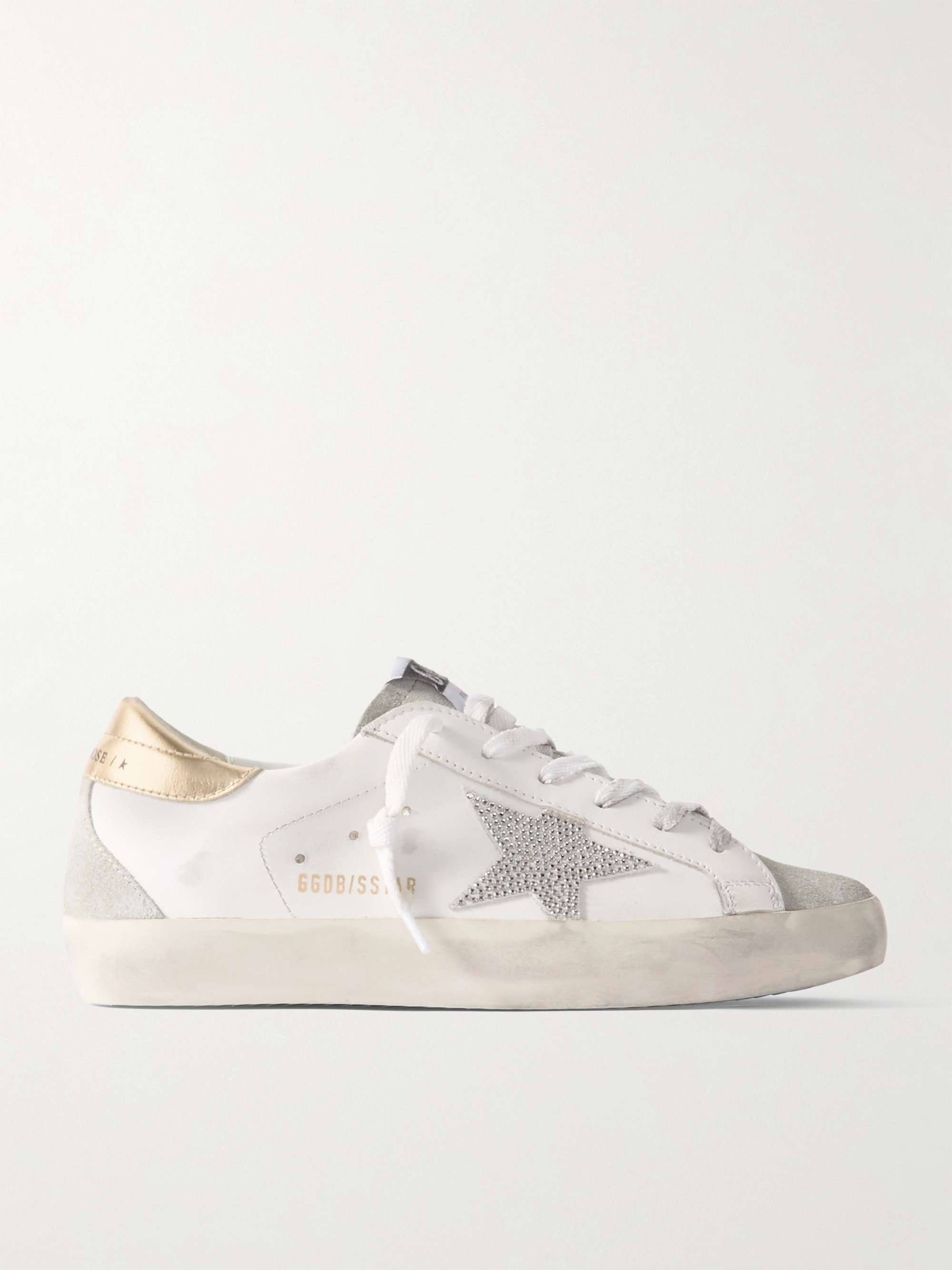 Superstar distressed leather and suede sneakers store