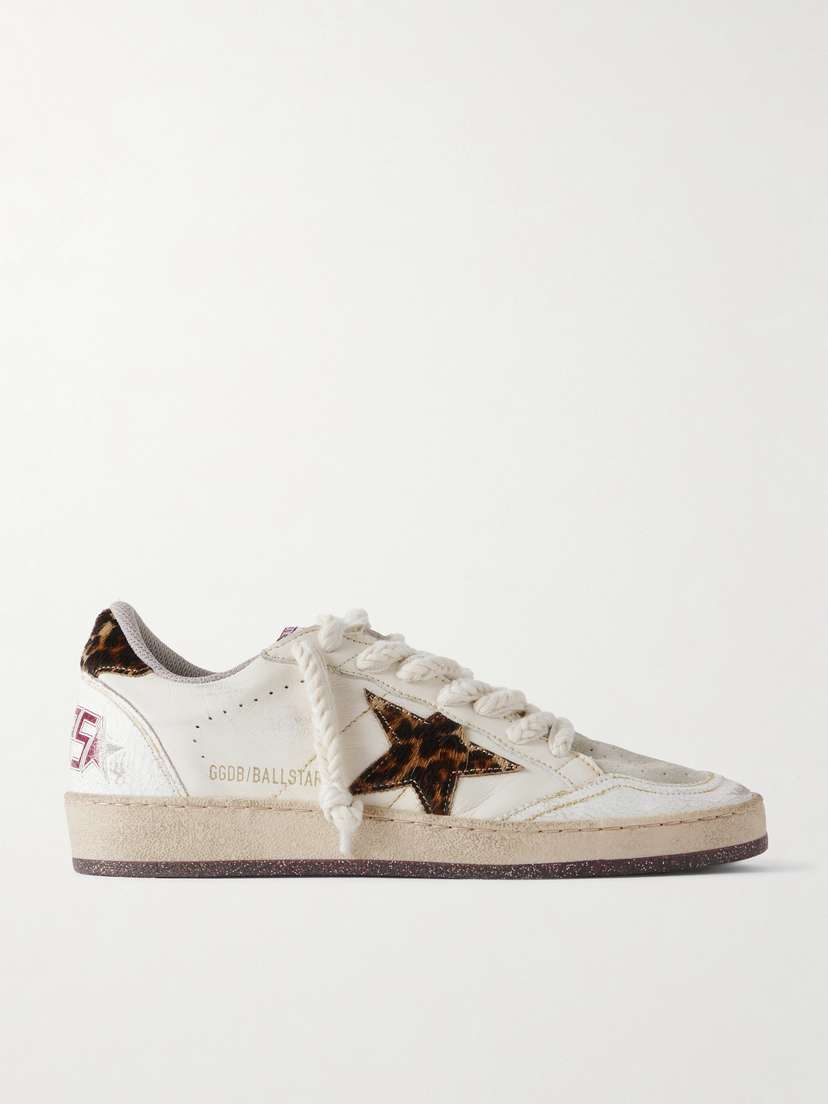 Golden Goose Ballstar Calf Hair-trimmed Distressed Leather And Suede Sneakers