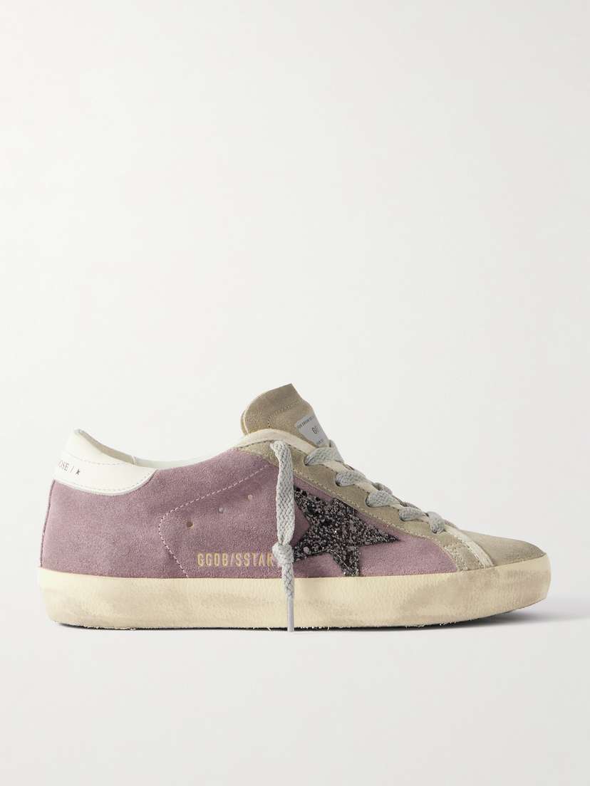 Golden Goose Super-star Leather-trimmed Distressed Glittered Suede Sneakers