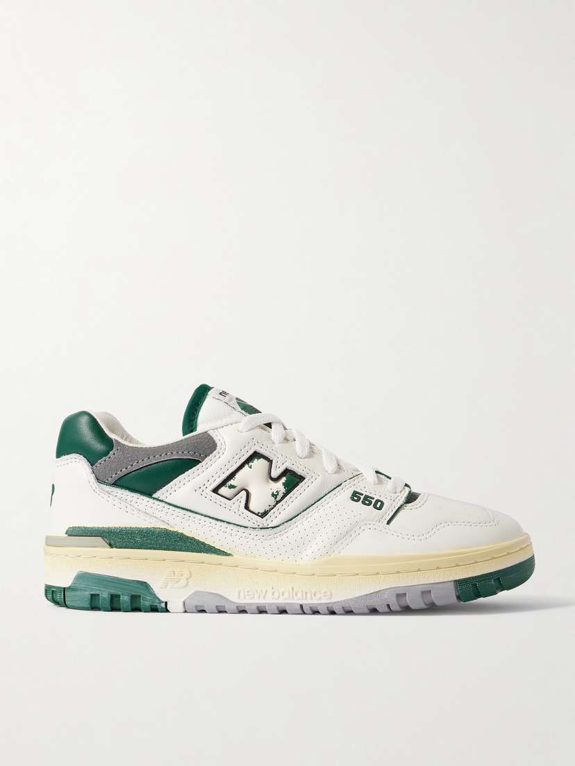 New Balance 550 Perforated Distressed Smooth And Textured-leather Sneakers