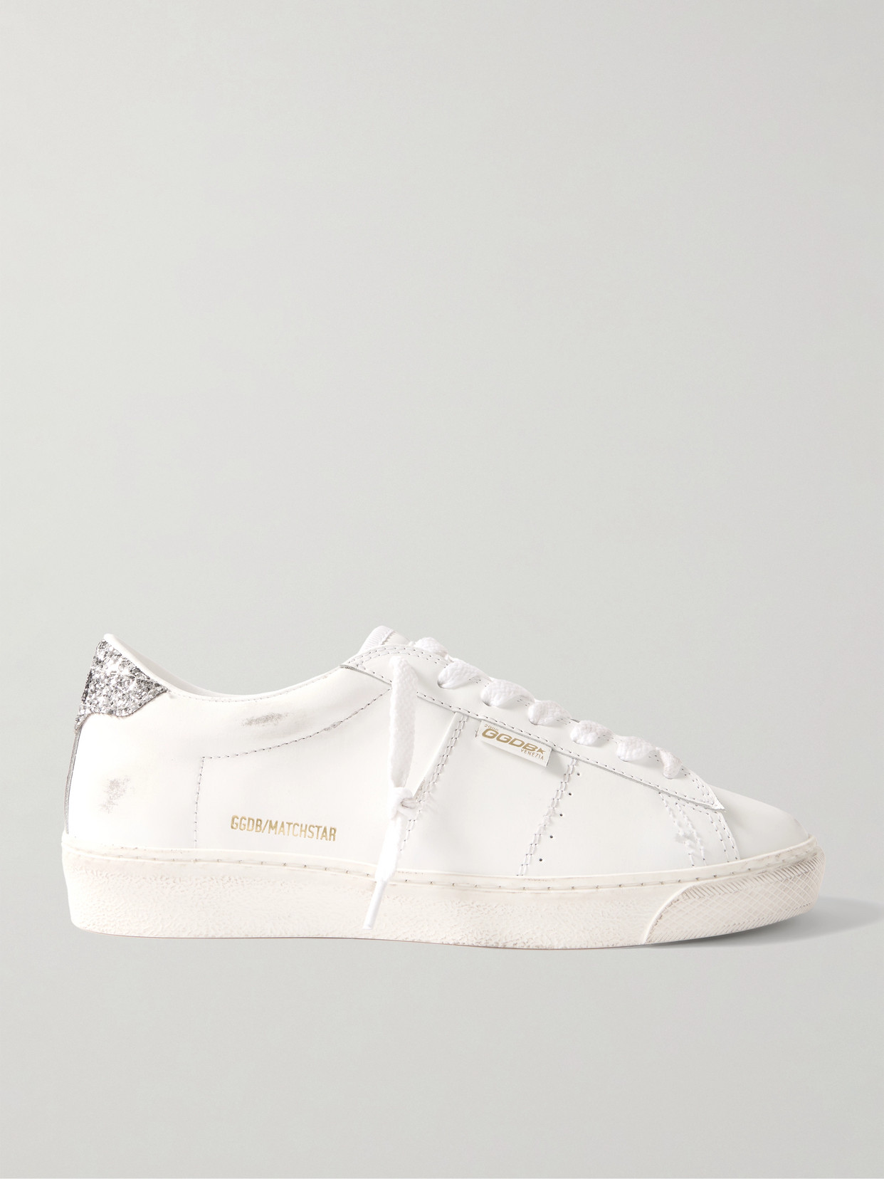 Golden Goose Matchstar Distressed Glittered Leather Sneakers In White