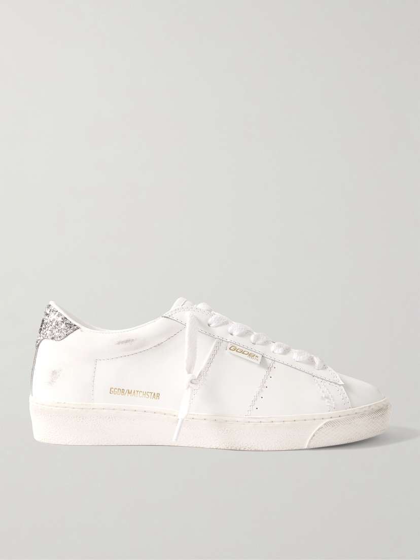 Golden Goose Matchstar Distressed Glittered Leather Sneakers