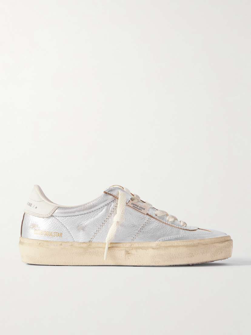 Golden Goose Soul-star Distressed Metallic Leather Sneakers
