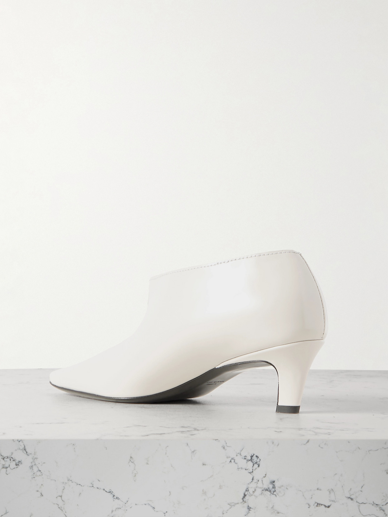 Totême The Wide Shaft Glossed-leather Ankle Boots In Beige