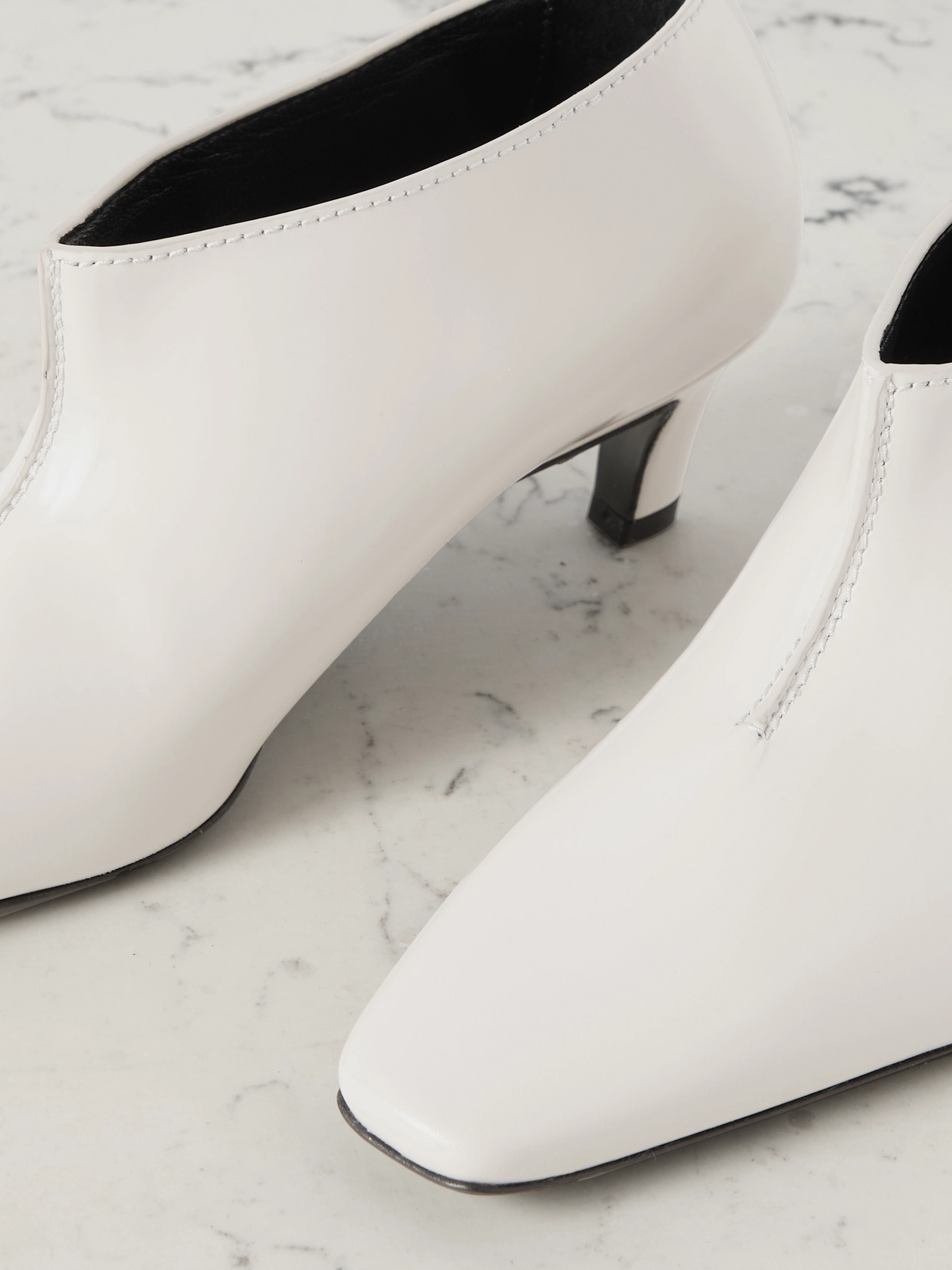 Totême The Wide Shaft Glossed-leather Ankle Boots In Beige