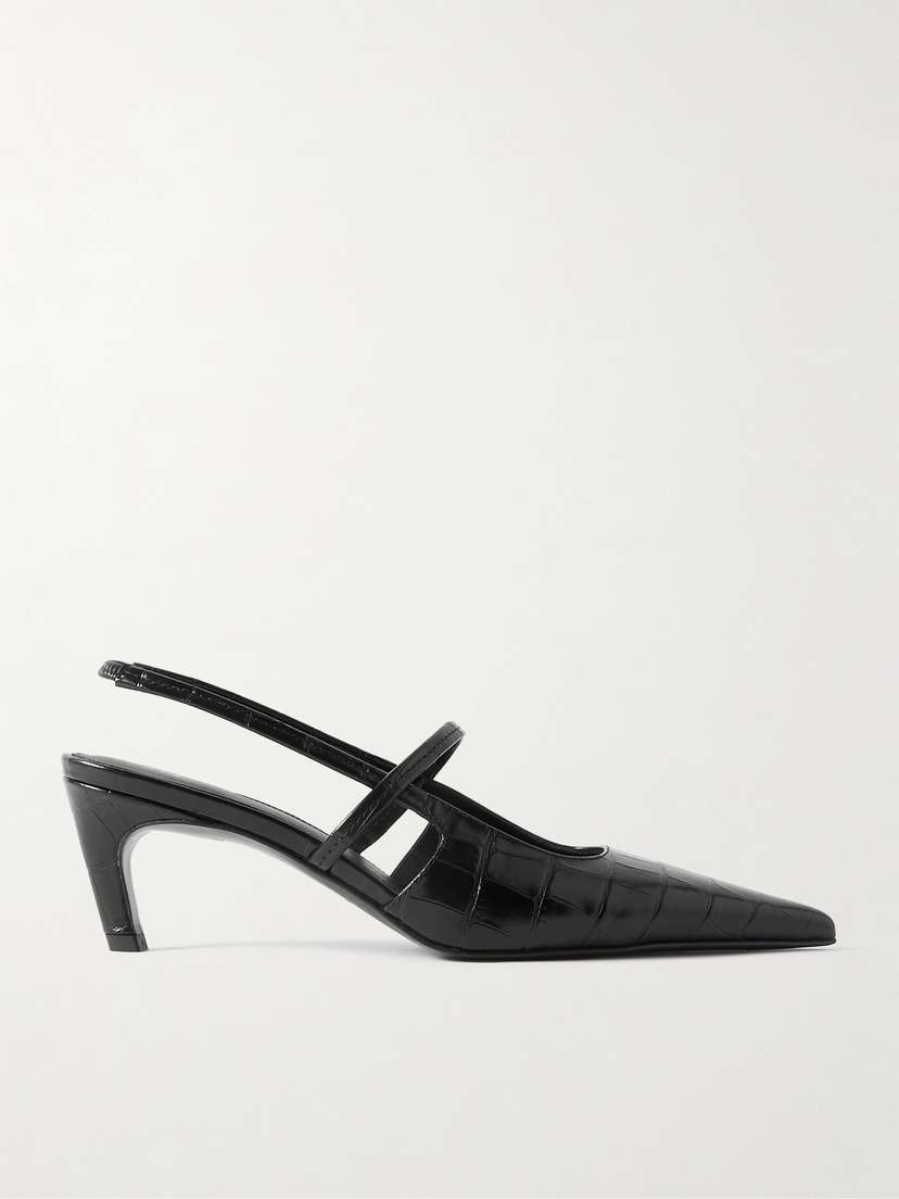 TOTEME The Sharp Croc-effect Leather Slingback Pumps