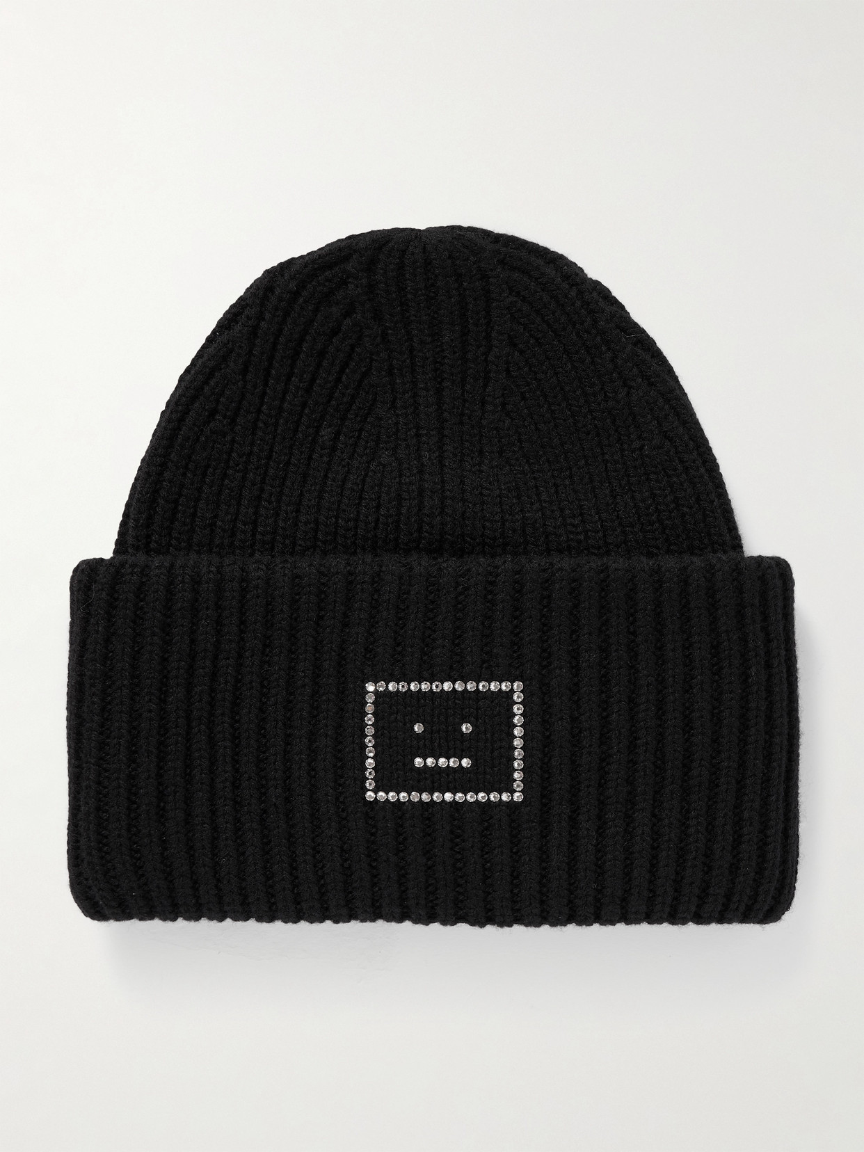Acne Studios Crystal-embellished Ribbed Wool Beanie In Black