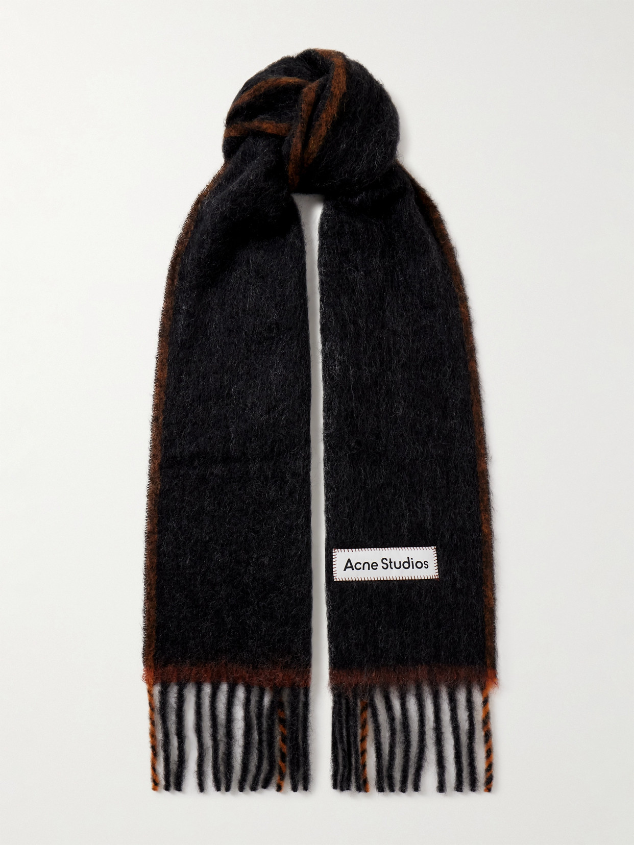 Acne Studios Valley Appliquéd Fringed Knitted Scarf In Black