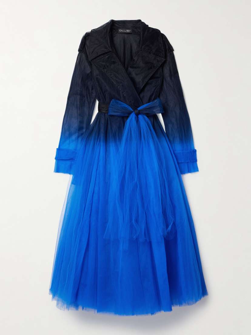 Oscar de la Renta Belted Ombré Tulle Trench Coat