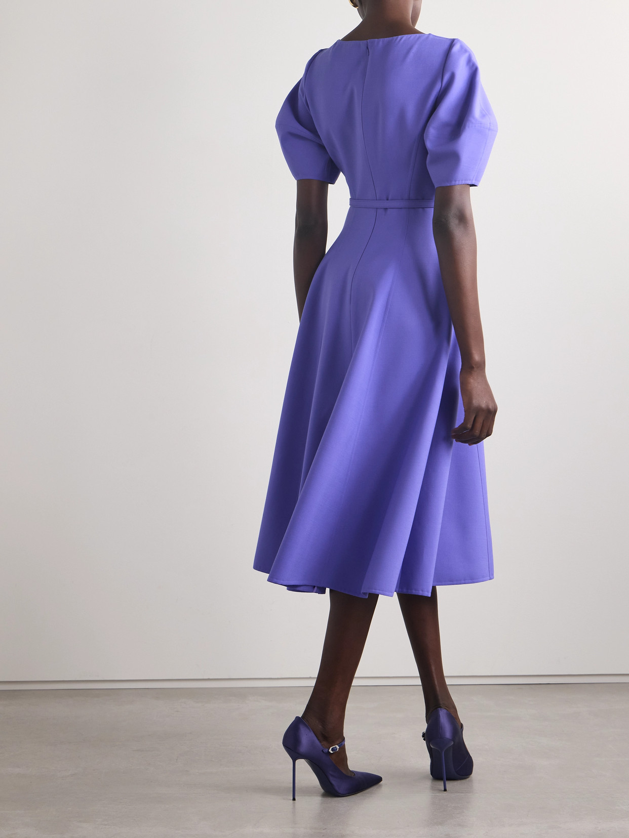 Oscar De La Renta Belted Wool-blend Midi Dress In Purple