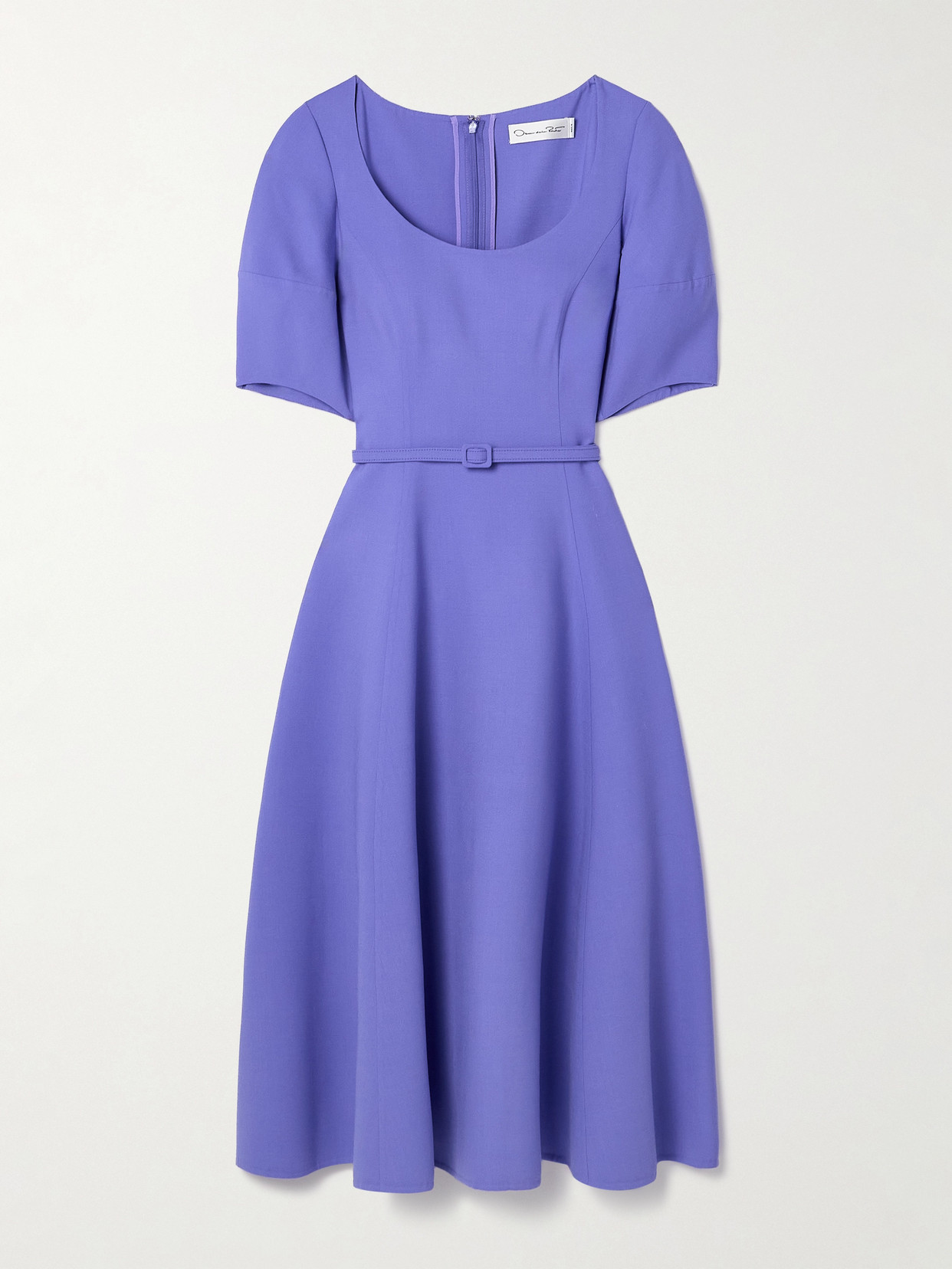 Oscar De La Renta Belted Wool-blend Midi Dress In Purple