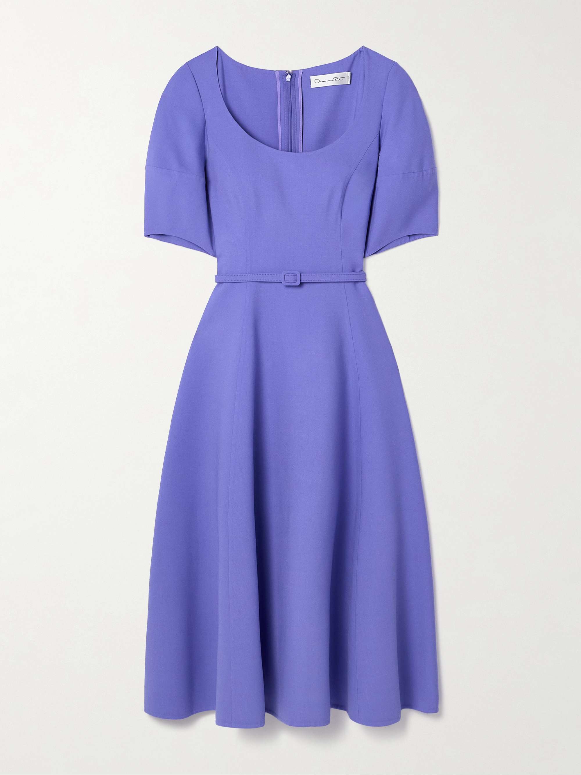 Belted wool blend midi dress purple US2