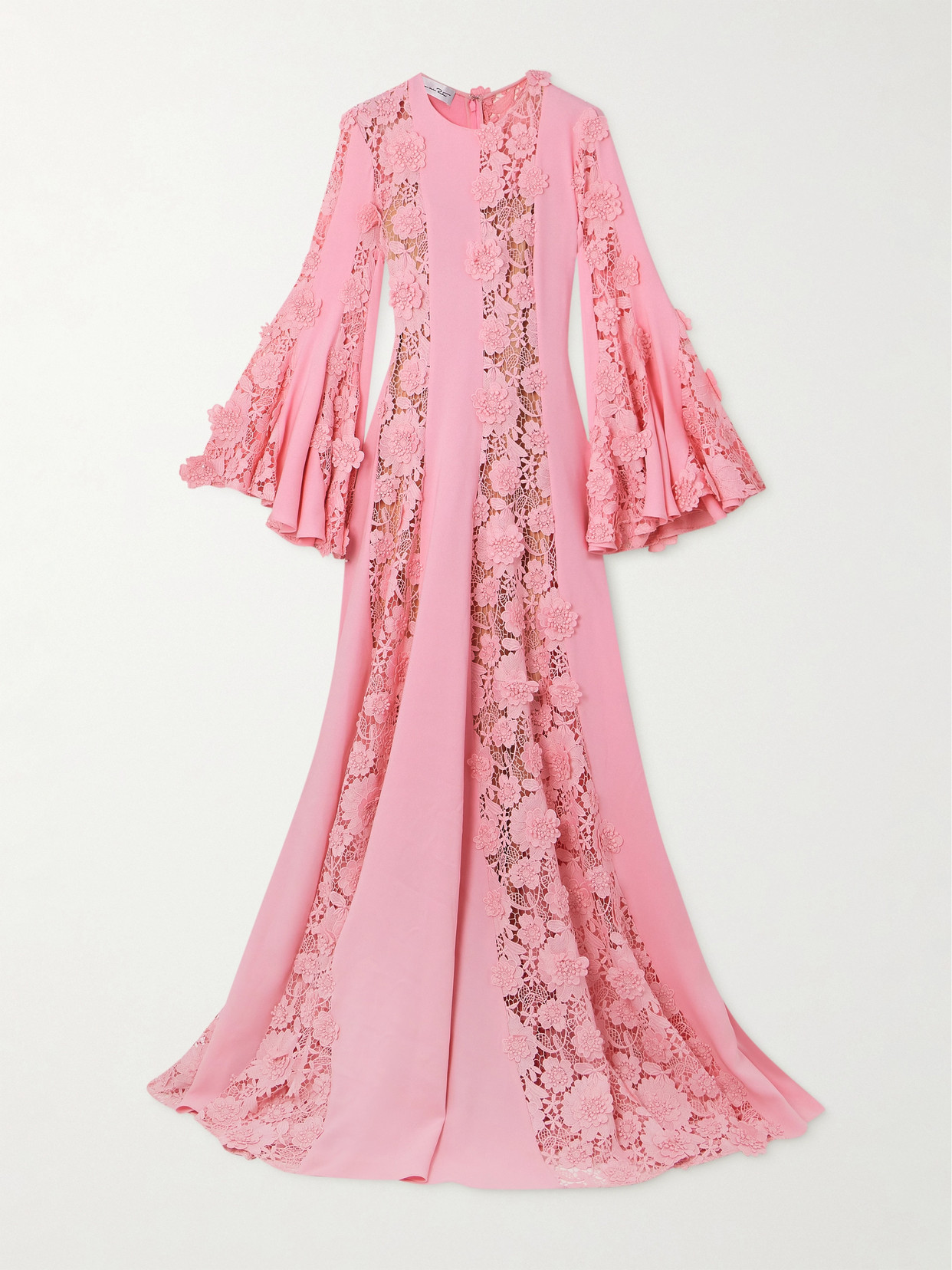 Oscar De La Renta Guipure Lace And Crepe Gown In Pink