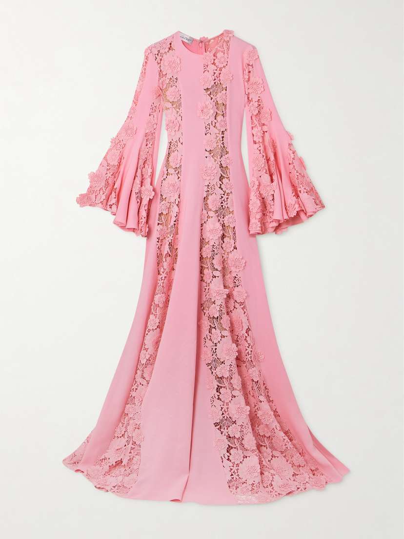 Oscar de la Renta Guipure Lace And Crepe Gown - x large