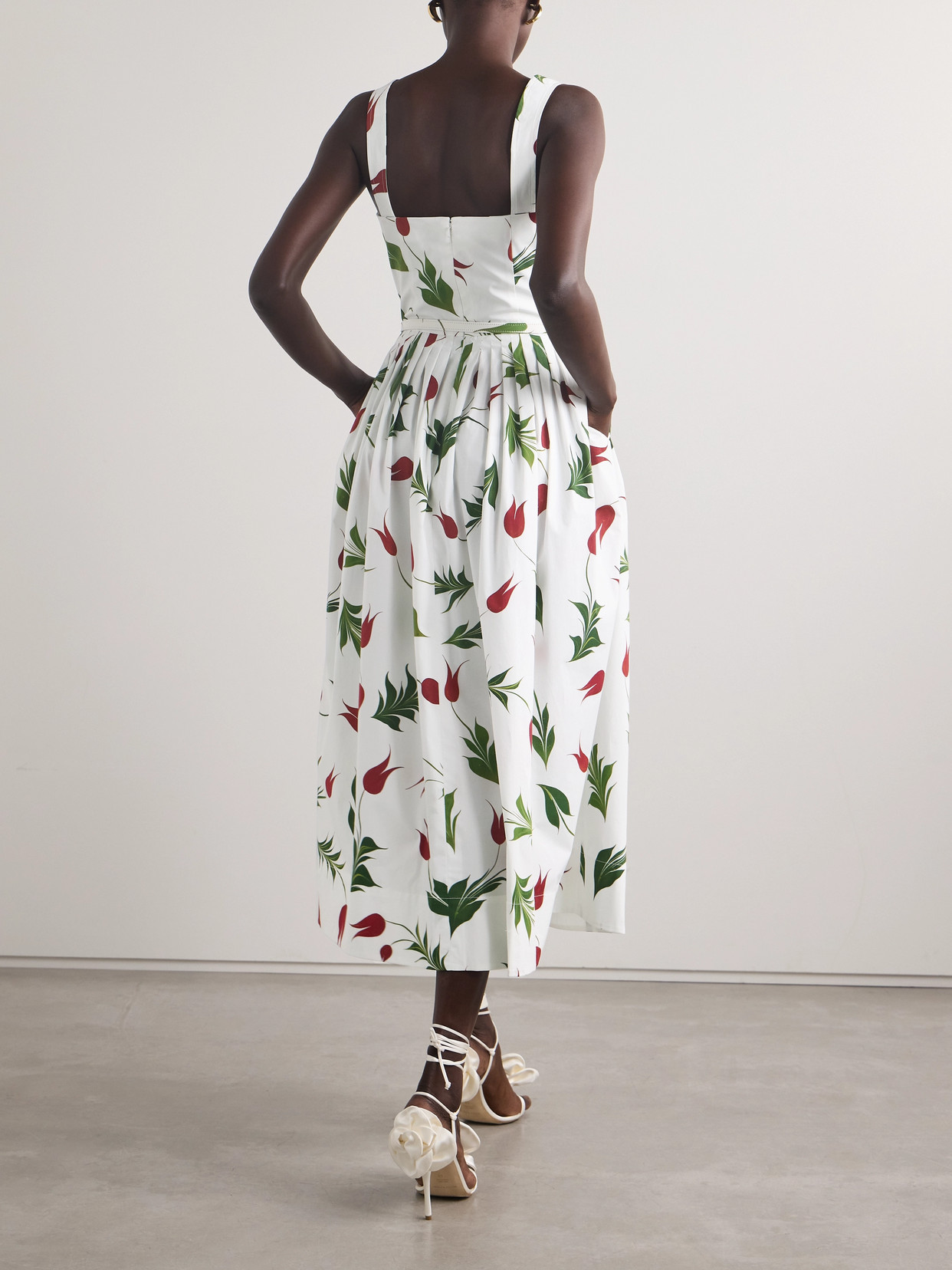 Oscar De La Renta Marbled Tulip Cotton Poplin Dress In White