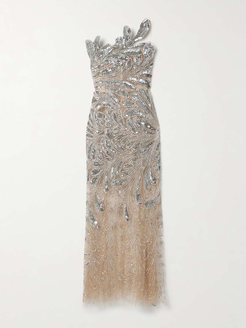 Oscar de la Renta One-shoulder Embellished Tulle Gown