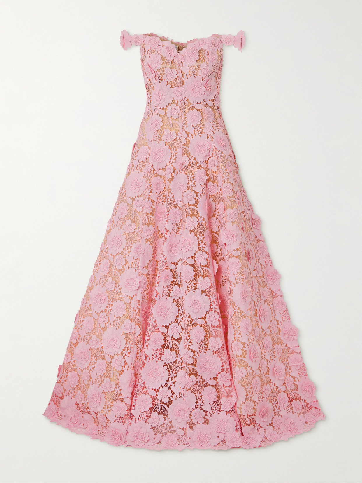 Oscar De La Renta Off-the-shoulder Guipure Lace Gown In Pink