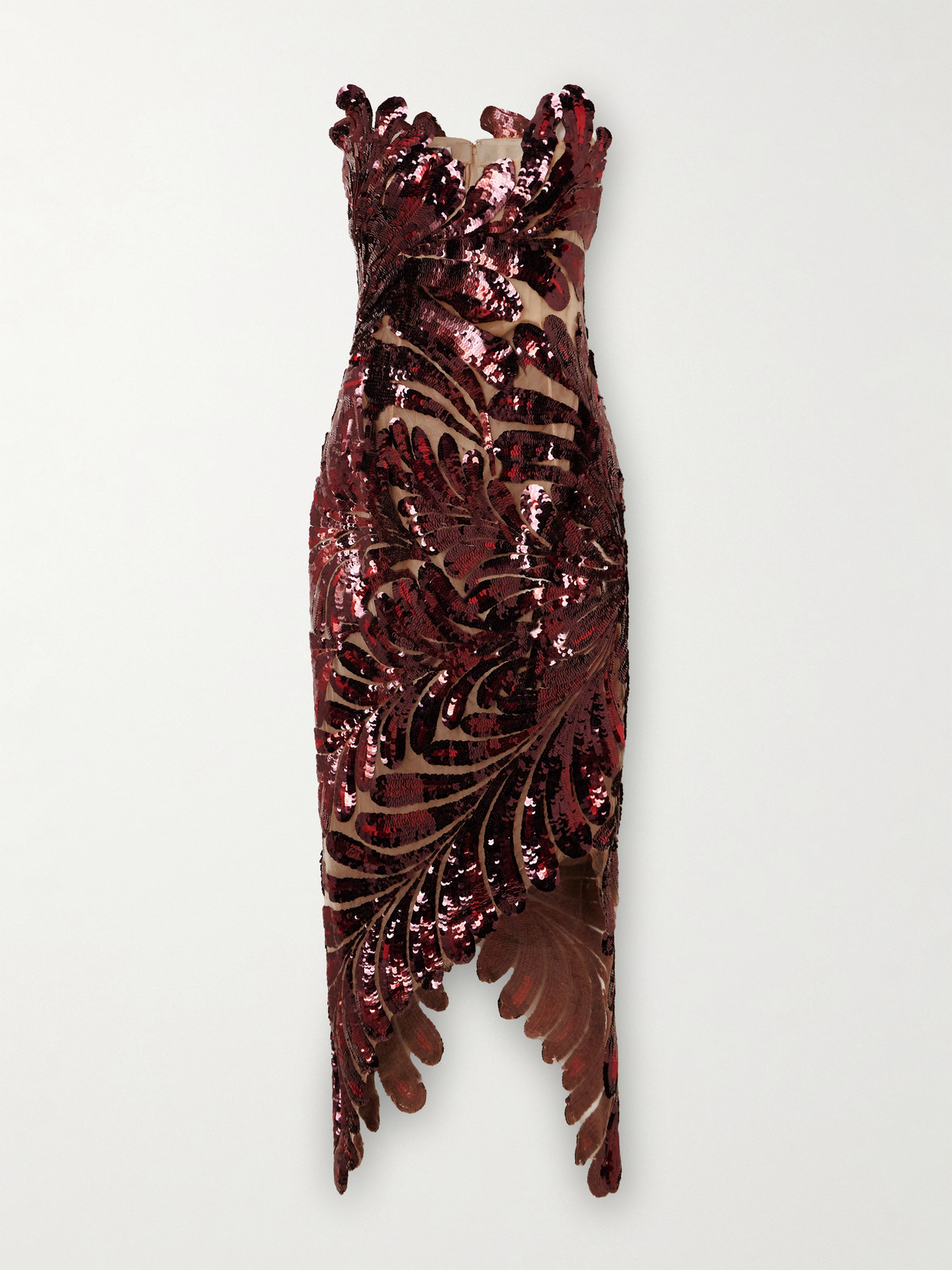 Oscar de la Renta - Fern Asymmetric Sequined Tulle Midi Dress - Burgundy
