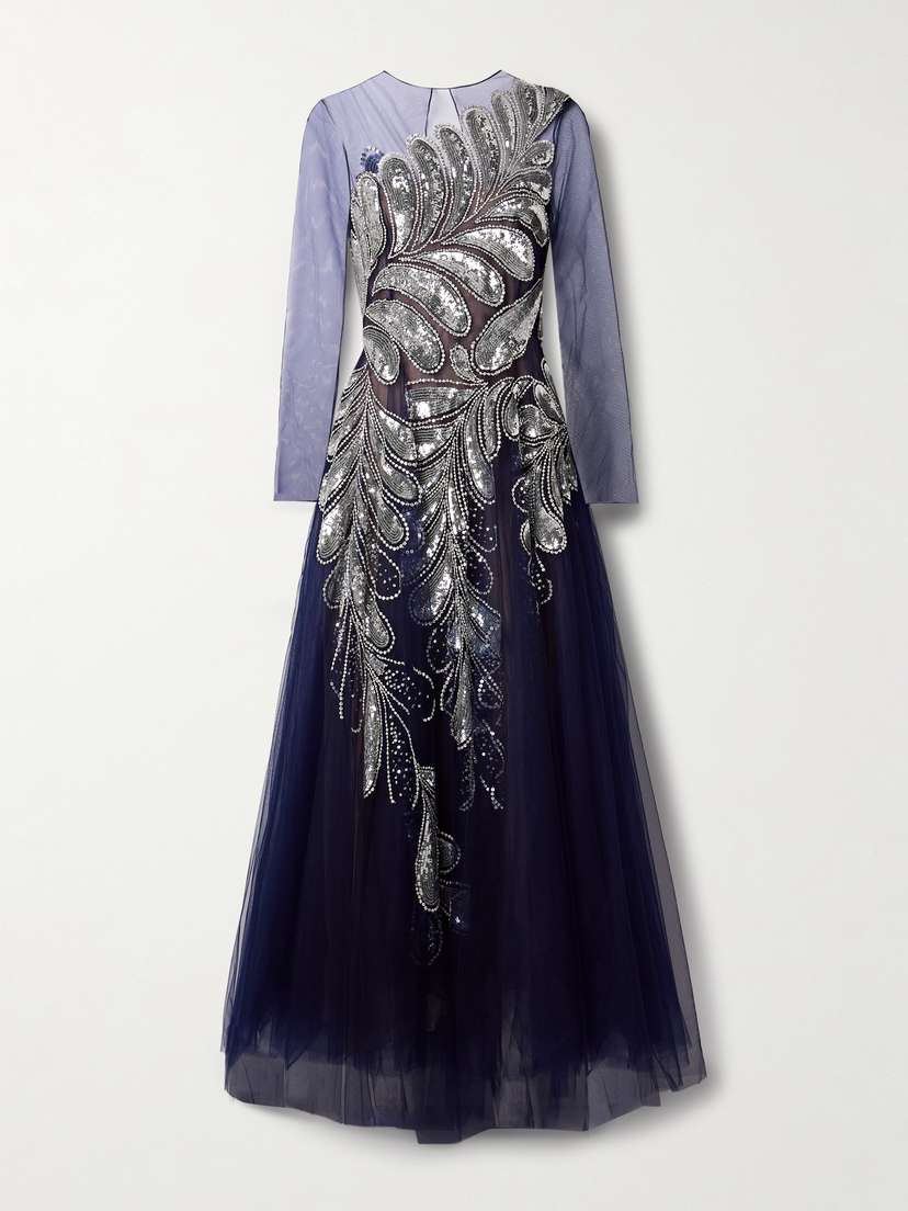Oscar de la Renta Appliquéd Sequined Tulle Gown